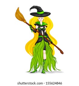 easy to edit vector illustration of Halloween witch with broomstick
