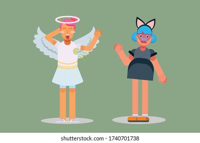Easy to edit vector illustration of Halloween character angel, cat - Simple character vector illustration, this illustration can use as a sticker also.