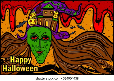 easy to edit vector illustration of Halloween witch with broomstick