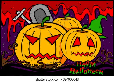 easy to edit vector illustration of Halloween Background with Pumpkin