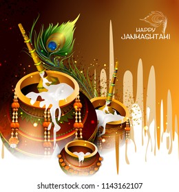 easy to edit vector illustration of Happy Krishna Janmashtami Dahi Handi meaning cream and pot Indian festival celebration background