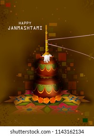 easy to edit vector illustration of Happy Krishna Janmashtami Dahi Handi meaning cream and pot Indian festival celebration background