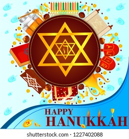 easy to edit vector illustration of Happy Hanukkah for Israel Festival of Lights celebration