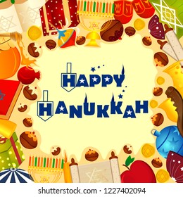 easy to edit vector illustration of Happy Hanukkah for Israel Festival of Lights celebration