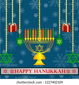 easy to edit vector illustration of Happy Hanukkah for Israel Festival of Lights celebration