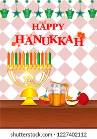 easy to edit vector illustration of Happy Hanukkah for Israel Festival of Lights celebration