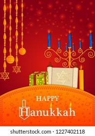 easy to edit vector illustration of Happy Hanukkah for Israel Festival of Lights celebration