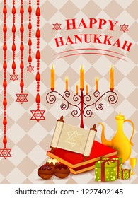 easy to edit vector illustration of Happy Hanukkah for Israel Festival of Lights celebration