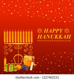 easy to edit vector illustration of Happy Hanukkah for Israel Festival of Lights celebration