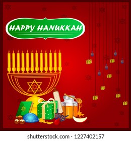 easy to edit vector illustration of Happy Hanukkah for Israel Festival of Lights celebration