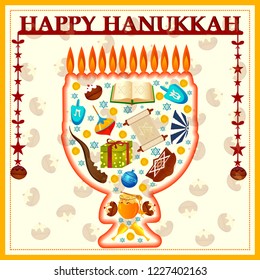 easy to edit vector illustration of Happy Hanukkah for Israel Festival of Lights celebration