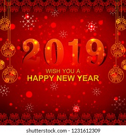 easy to edit vector illustration of Happy New Year 2019 wishes seasonal greeting background