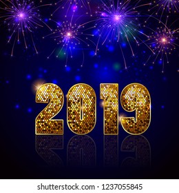 easy to edit vector illustration of Happy New Year 2019 wishes seasonal greeting background