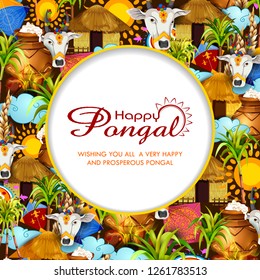 easy to edit vector illustration of Happy Pongal festival of Tamil Nadu India background