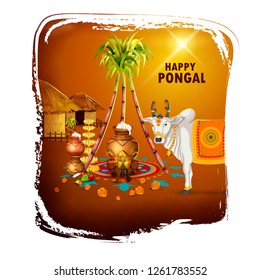 easy to edit vector illustration of Happy Pongal festival of Tamil Nadu India background