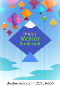 easy to edit vector illustration of Happy Makar Sankranti background with colorful kite