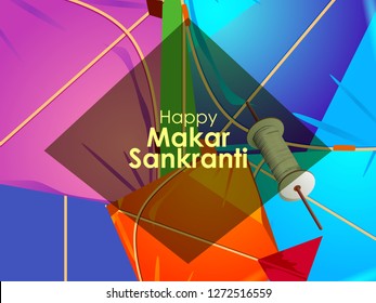 fácil de editar ilustración vectorial del fondo Feliz Makar Sankranti con cometa colorida