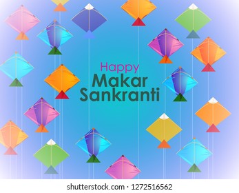 easy to edit vector illustration of Happy Makar Sankranti background with colorful kite