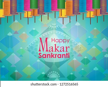 easy to edit vector illustration of Happy Makar Sankranti background with colorful kite