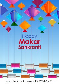 easy to edit vector illustration of Happy Makar Sankranti background with colorful kite
