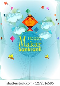 easy to edit vector illustration of Happy Makar Sankranti background with colorful kite
