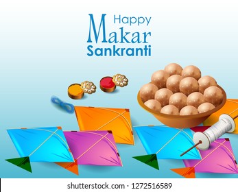 easy to edit vector illustration of Happy Makar Sankranti background with colorful kite