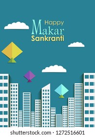 easy to edit vector illustration of Happy Makar Sankranti background with colorful kite