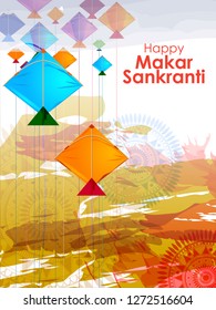 easy to edit vector illustration of Happy Makar Sankranti background with colorful kite