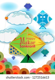 easy to edit vector illustration of Happy Makar Sankranti background with colorful kite