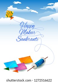 easy to edit vector illustration of Happy Makar Sankranti background with colorful kite