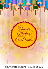 easy to edit vector illustration of Happy Makar Sankranti background with colorful kite