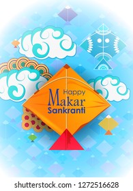 easy to edit vector illustration of Happy Makar Sankranti background with colorful kite