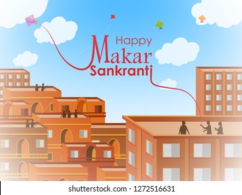 easy to edit vector illustration of Happy Makar Sankranti background with colorful kite