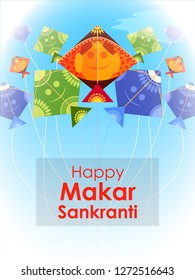 easy to edit vector illustration of Happy Makar Sankranti background with colorful kite