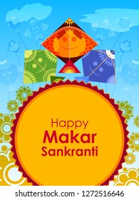 easy to edit vector illustration of Happy Makar Sankranti background with colorful kite