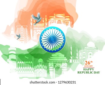 easy to edit vector illustration of Happy Republic Day of India tricolor background for 26 January