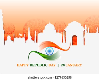 easy to edit vector illustration of Happy Republic Day of India tricolor background for 26 January