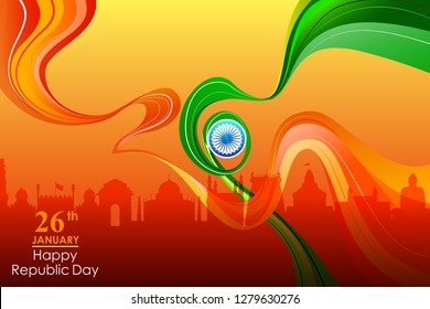 easy to edit vector illustration of Happy Republic Day of India tricolor background for 26 January