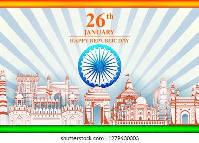 easy to edit vector illustration of Happy Republic Day of India tricolor background for 26 January