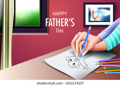 easy to edit vector illustration of Happy Father's Day background showing bonding and relationship between kid and father