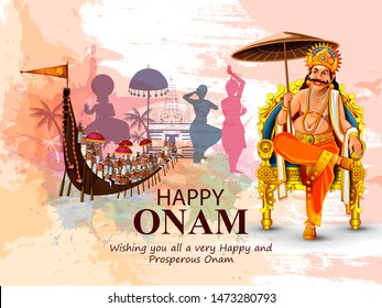 fácil de editar ilustración vectorial de Feliz Fiesta de Onam para el fondo del festival de la India del Sur