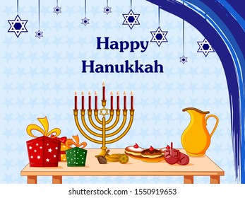 easy to edit vector illustration of Happy Hanukkah for Israel Festival of Lights celebration