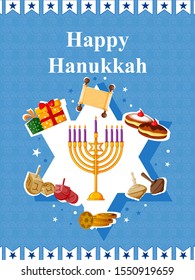 easy to edit vector illustration of Happy Hanukkah for Israel Festival of Lights celebration