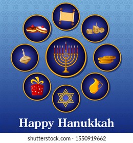 easy to edit vector illustration of Happy Hanukkah for Israel Festival of Lights celebration