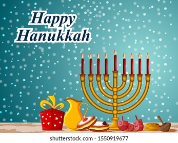 easy to edit vector illustration of Happy Hanukkah for Israel Festival of Lights celebration