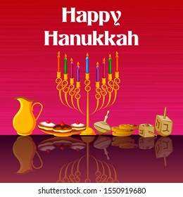easy to edit vector illustration of Happy Hanukkah for Israel Festival of Lights celebration