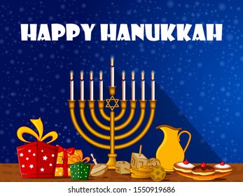 easy to edit vector illustration of Happy Hanukkah for Israel Festival of Lights celebration