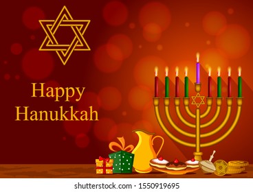 easy to edit vector illustration of Happy Hanukkah for Israel Festival of Lights celebration