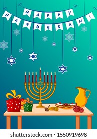 easy to edit vector illustration of Happy Hanukkah for Israel Festival of Lights celebration