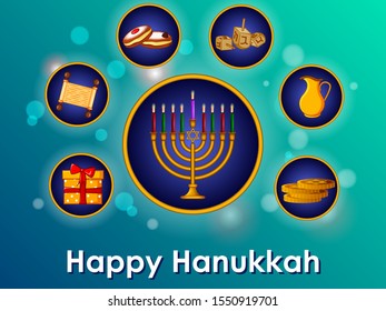 easy to edit vector illustration of Happy Hanukkah for Israel Festival of Lights celebration